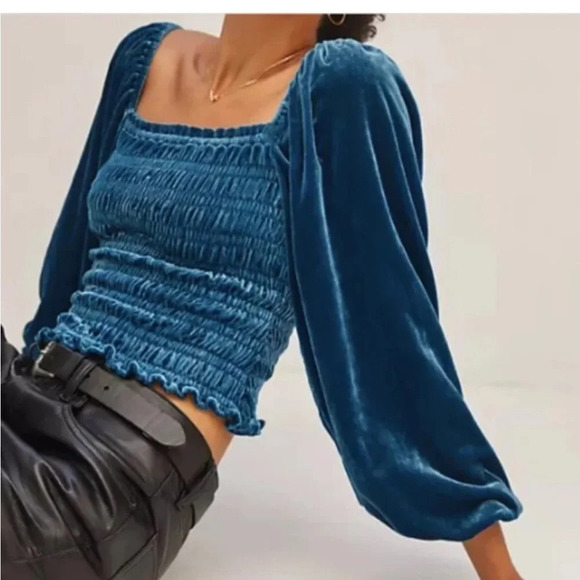 ANTHROPOLOGIE Puff-Sleeved Velvet Blouse Small - Picture 5 of 11